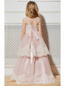 Blush Pink Lace Tulle Tiered Sweet Flower Girl Dress